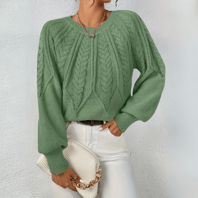 Women's Textured Cable Knit Sweater with Puff Sleeves