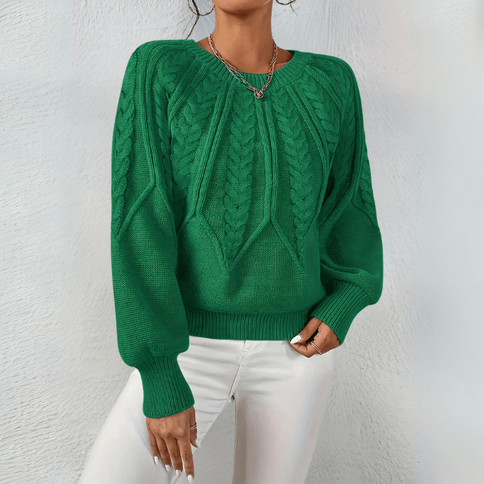 Women's Textured Cable Knit Sweater with Puff Sleeves