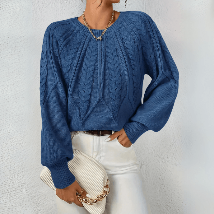 Women's Textured Cable Knit Sweater with Puff Sleeves