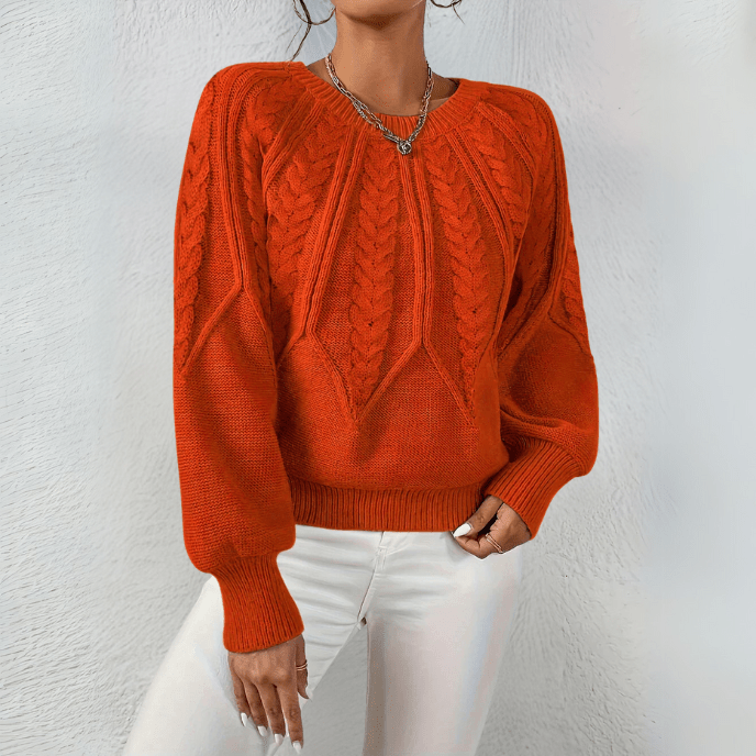 Women's Textured Cable Knit Sweater with Puff Sleeves