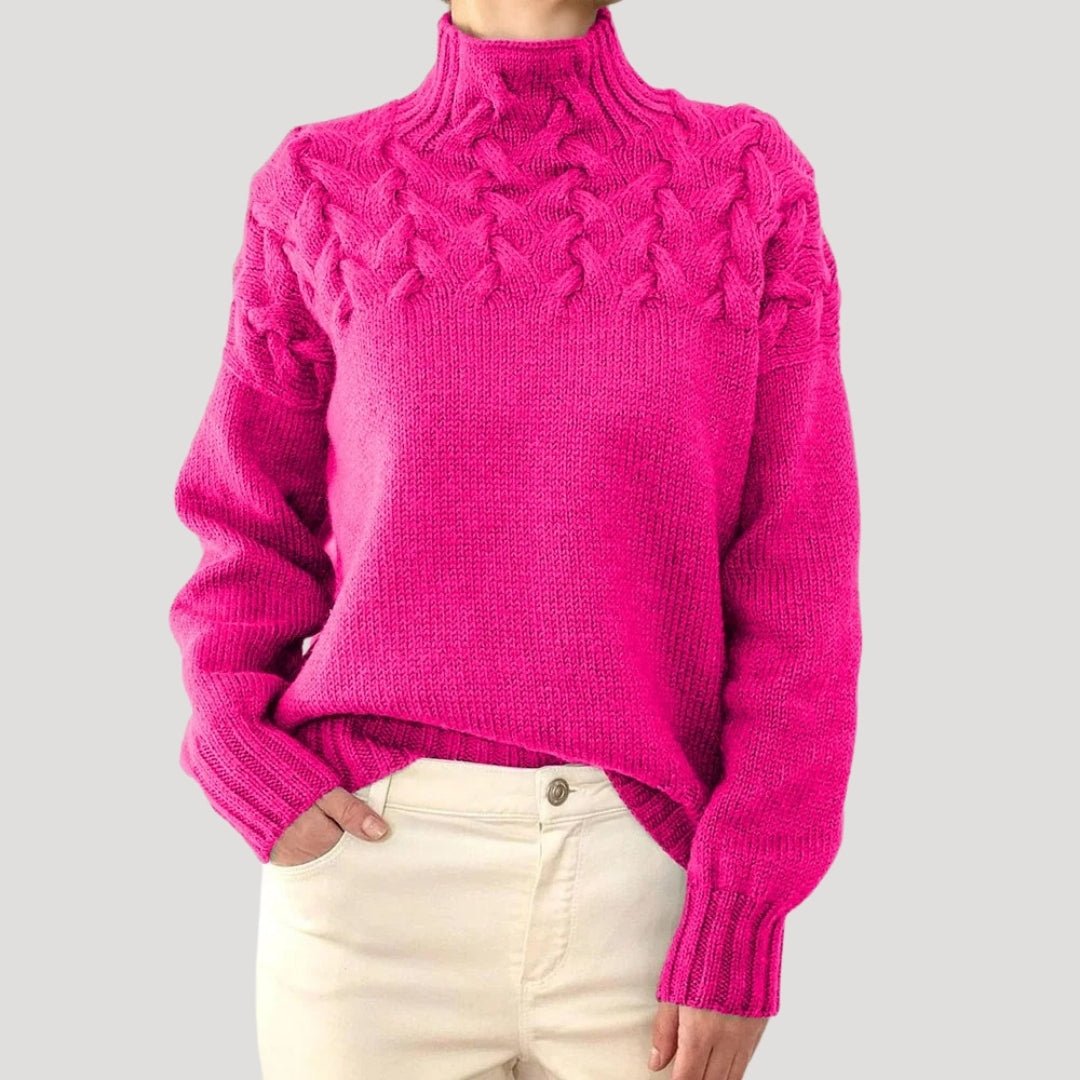Women's Textured Cable Knit Turtleneck Sweater with Cozy Fit