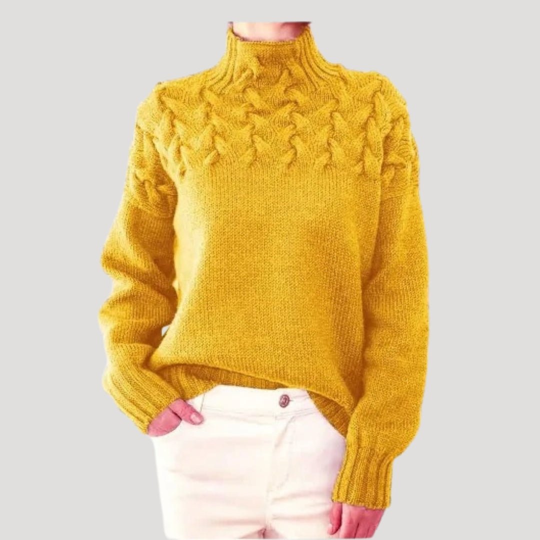 Women's Textured Cable Knit Turtleneck Sweater with Cozy Fit