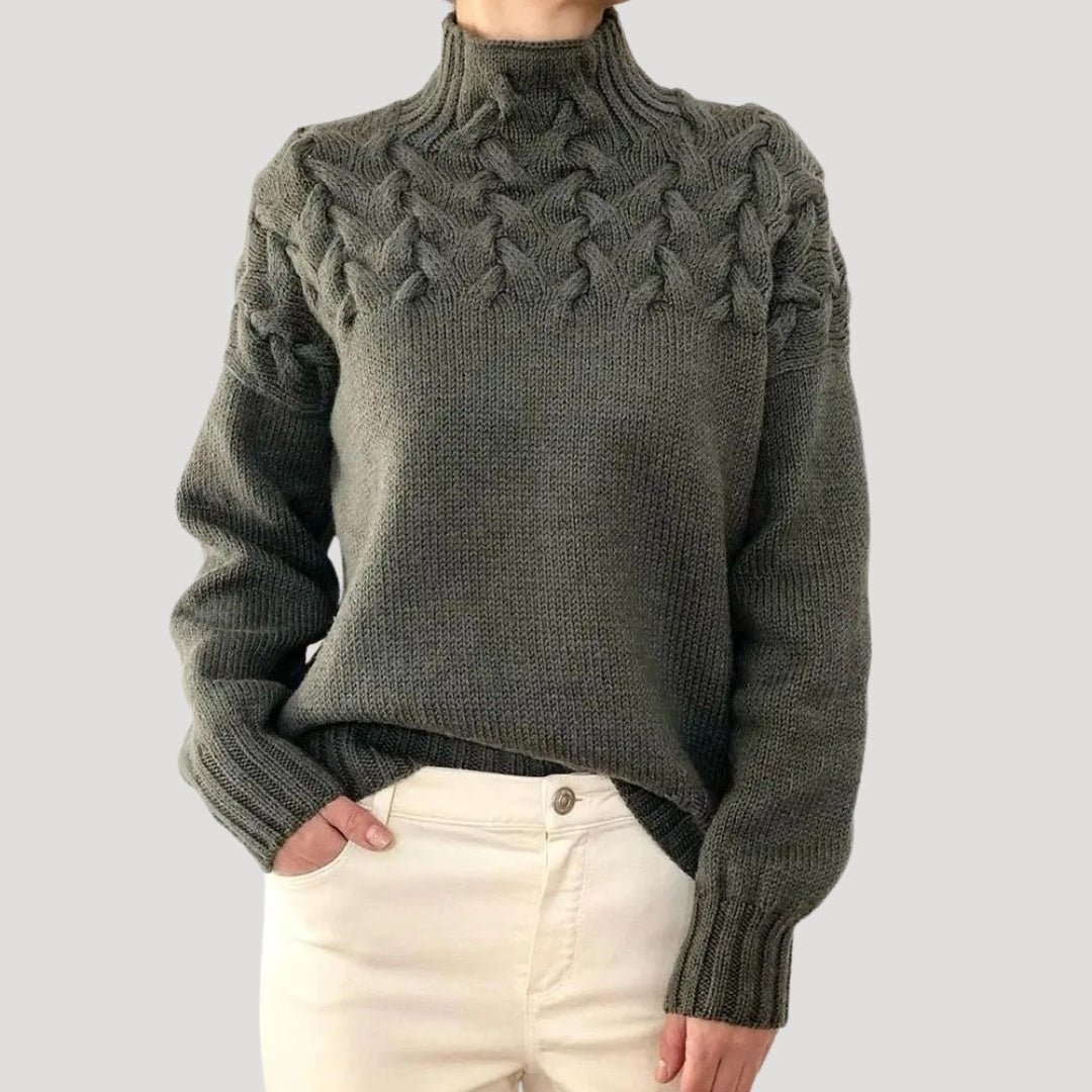 Women's Textured Cable Knit Turtleneck Sweater with Cozy Fit