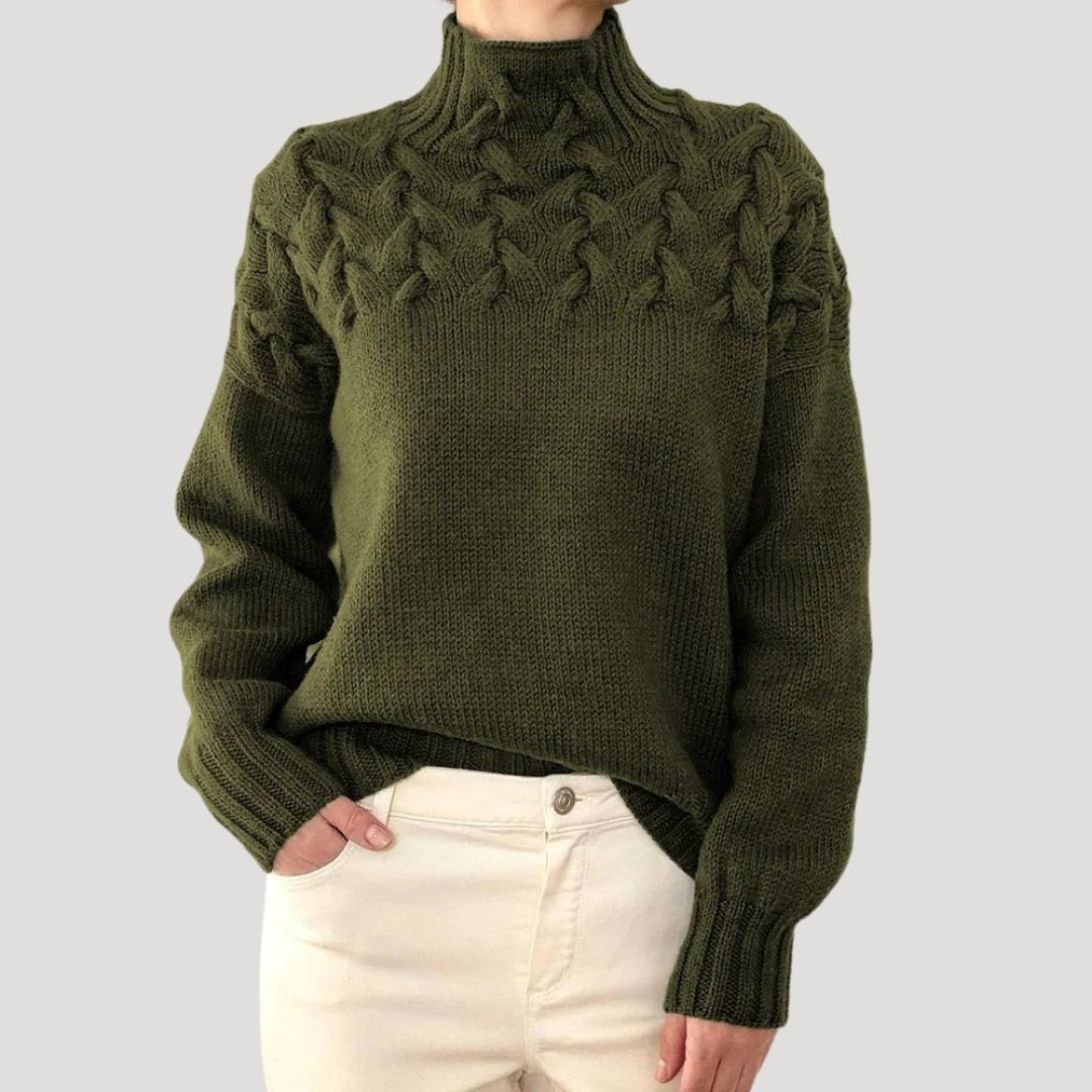 Women's Textured Cable Knit Turtleneck Sweater with Cozy Fit
