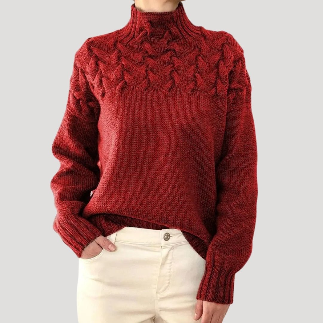 Women's Textured Cable Knit Turtleneck Sweater with Cozy Fit