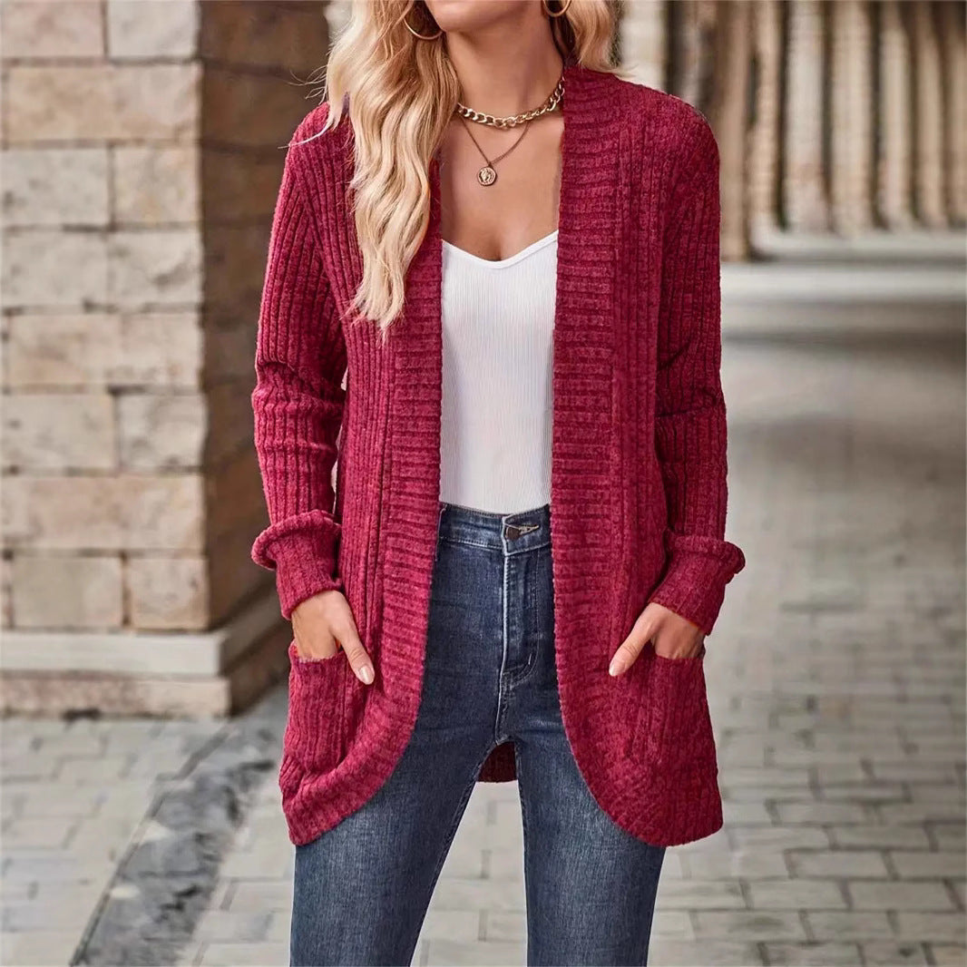 Women's Textured Design Casual Cardigan with Pockets for Everyday Comfort