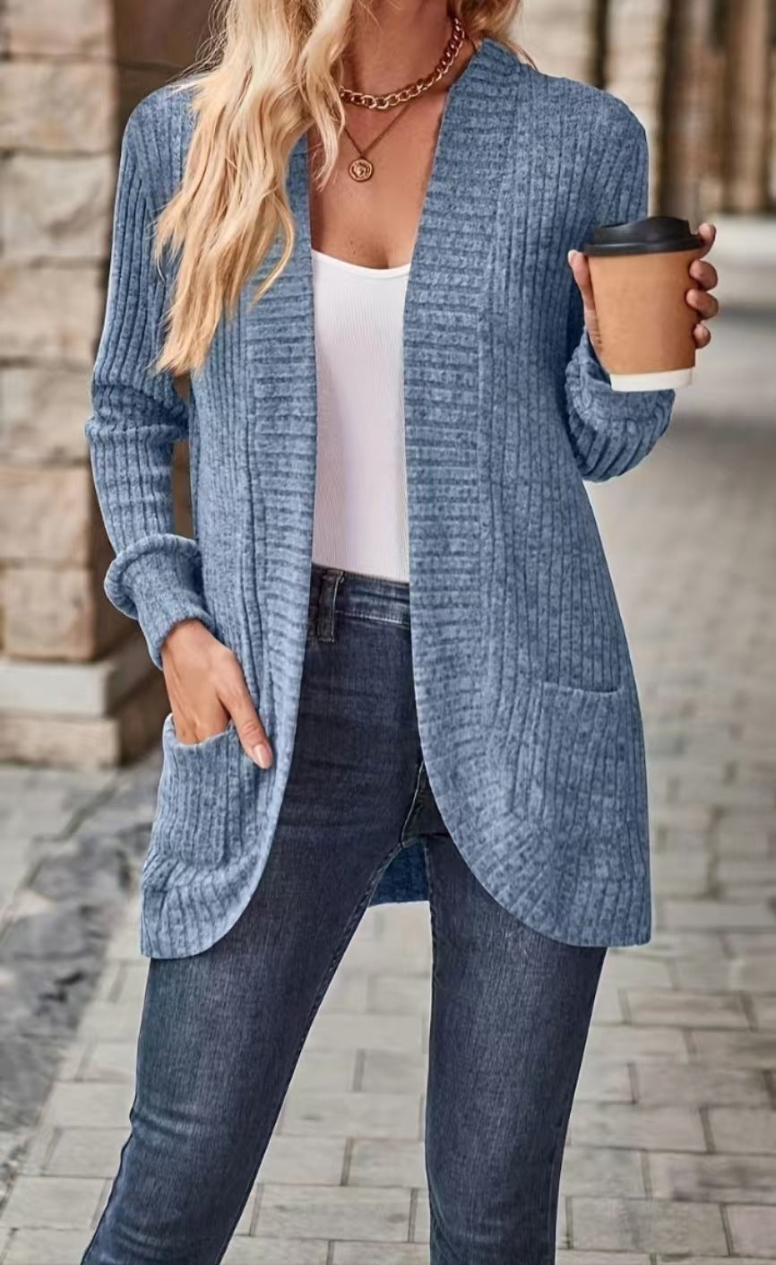 Women's Textured Design Casual Cardigan with Pockets for Everyday Comfort