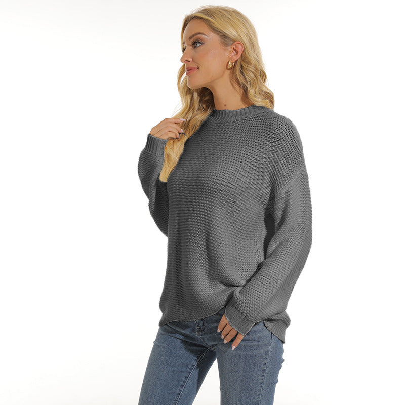 Women's Textured Knit Long Sleeve Sweater with Relaxed Fit