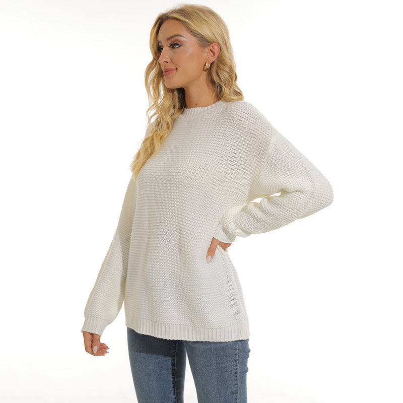 Women's Textured Knit Long Sleeve Sweater with Relaxed Fit