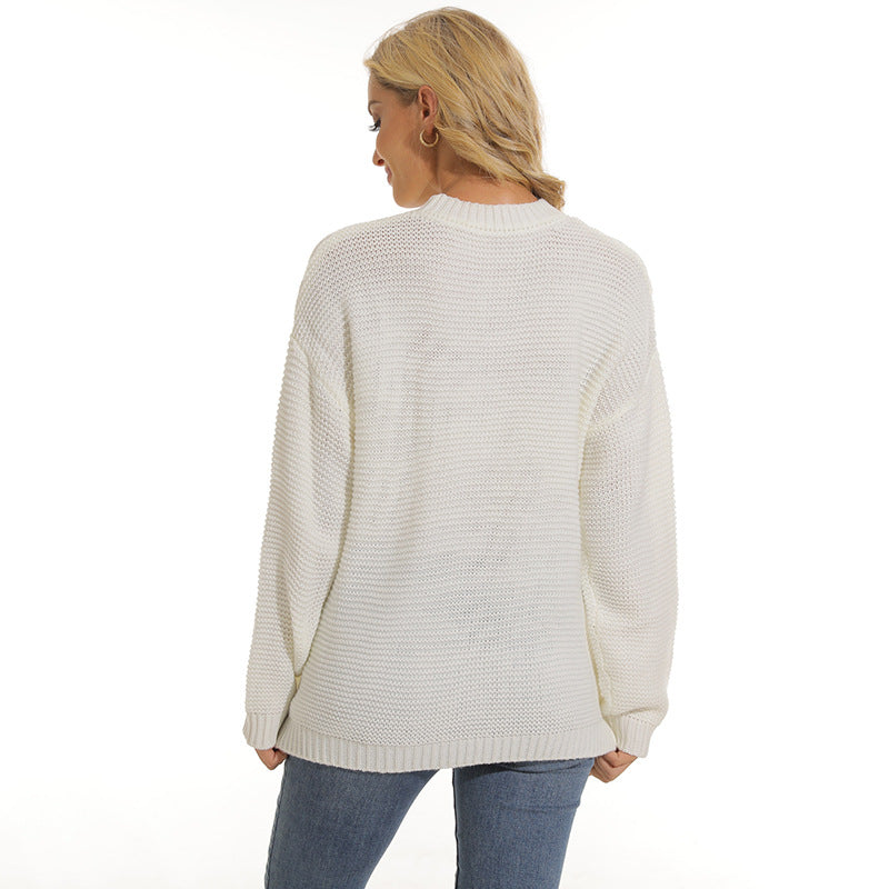Women's Textured Knit Long Sleeve Sweater with Relaxed Fit
