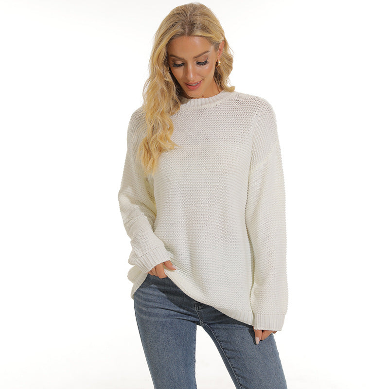 Women's Textured Knit Long Sleeve Sweater with Relaxed Fit