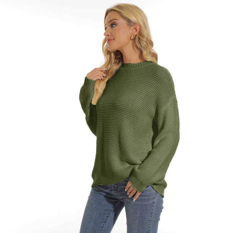 Women's Textured Knit Long Sleeve Sweater with Relaxed Fit