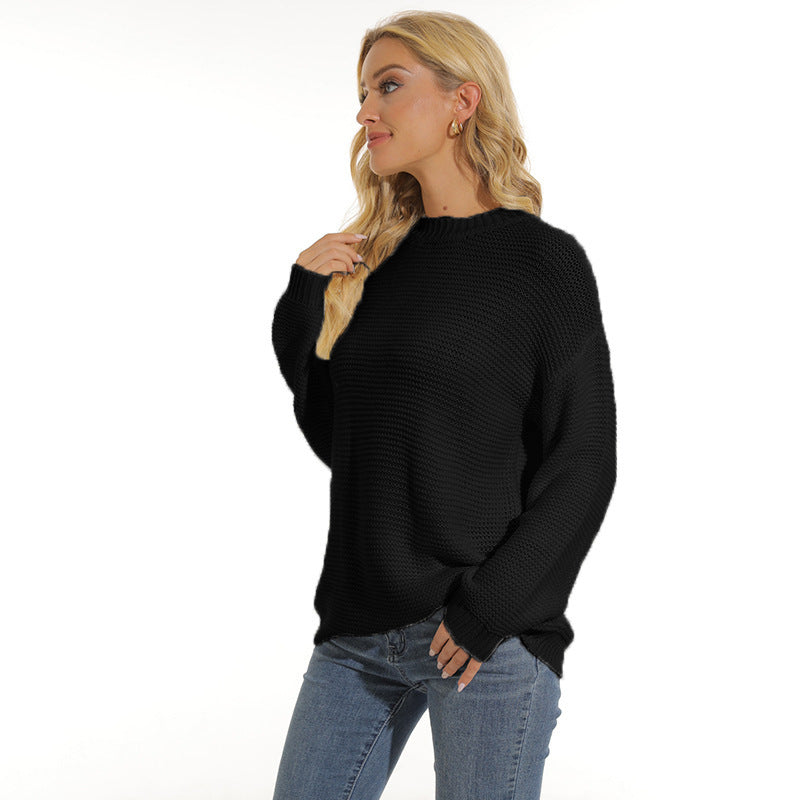 Women's Textured Knit Long Sleeve Sweater with Relaxed Fit