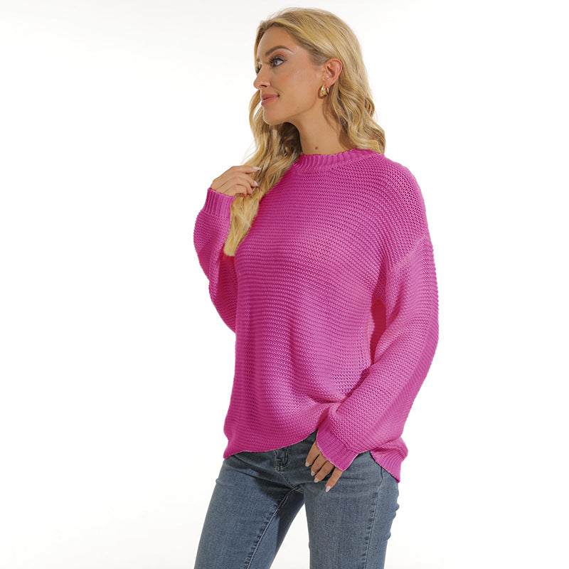 Women's Textured Knit Long Sleeve Sweater with Relaxed Fit