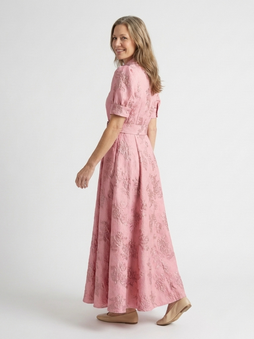 Women's Textured Maxi Shirt Dress with Wide Belt