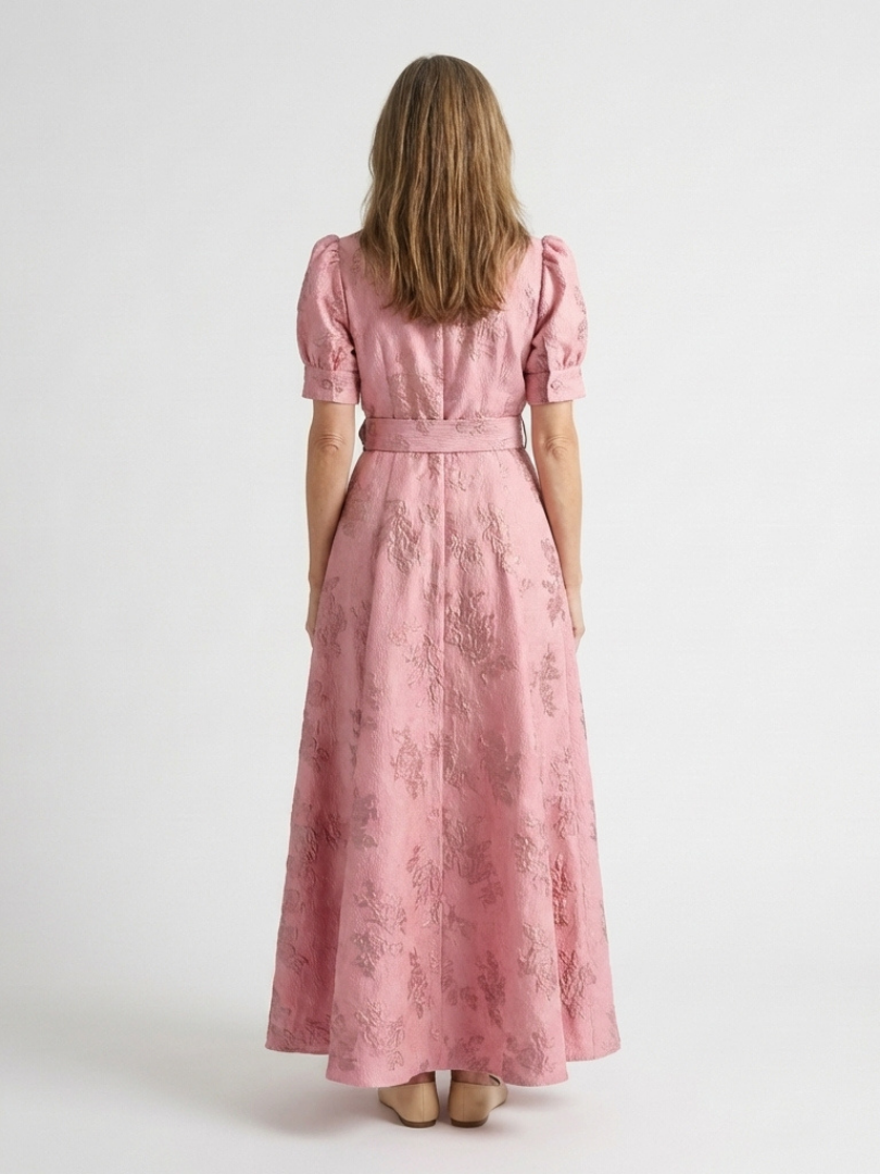 Women's Textured Maxi Shirt Dress with Wide Belt