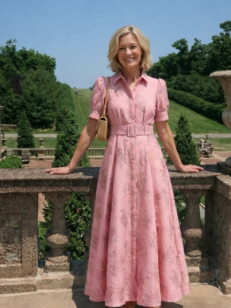 Women's Textured Maxi Shirt Dress with Wide Belt
