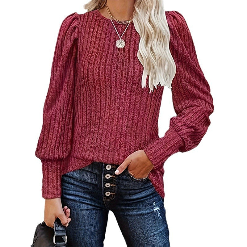 Women's Textured Puff Sleeve Ribbed Sweater