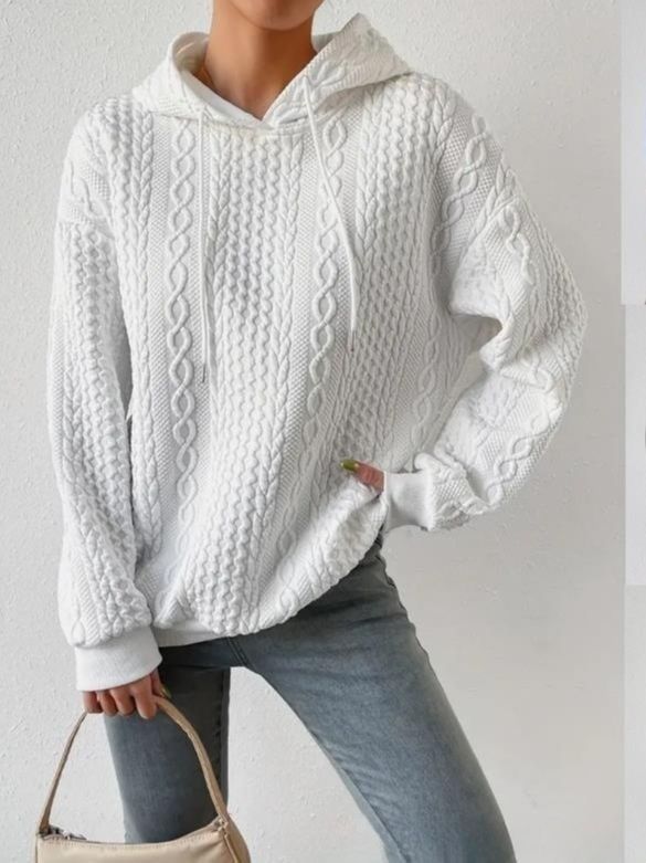 Women's Textured Waffle Oversized Sweater with Hood