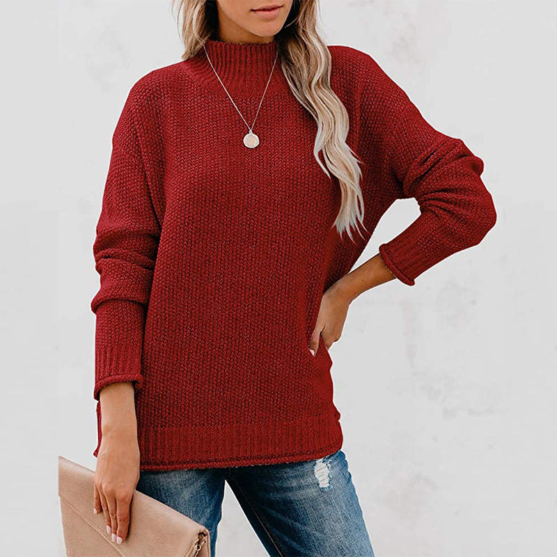 Women's Thick Knit High Collar Sweater with Relaxed Fit