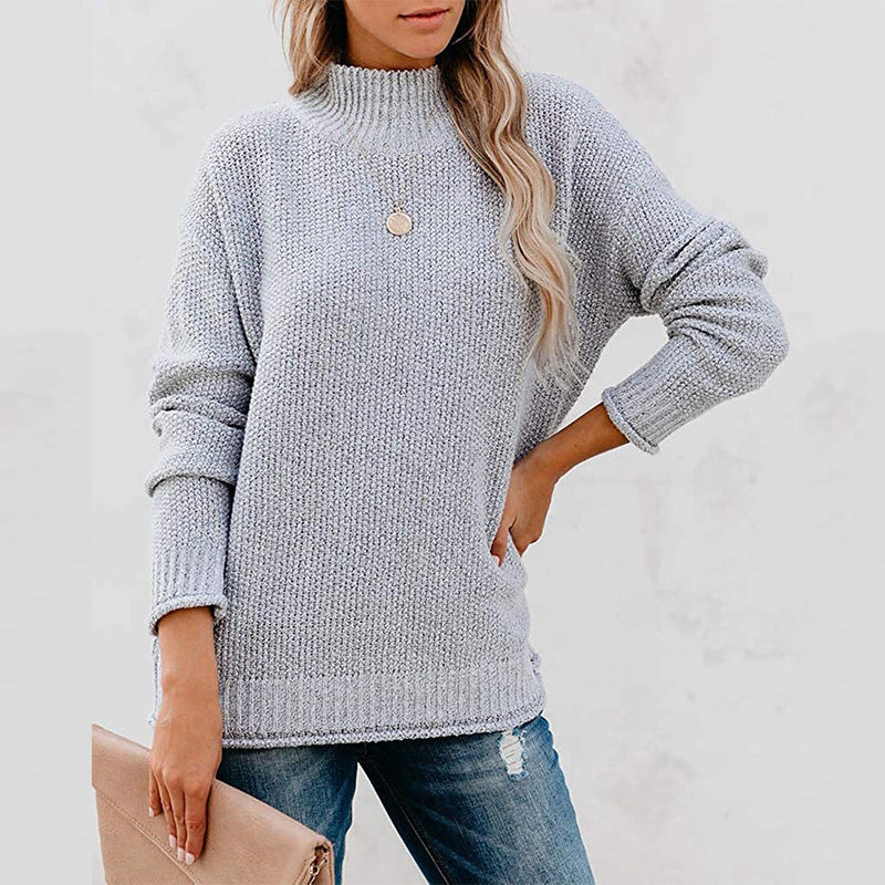 Women's Thick Knit High Collar Sweater with Relaxed Fit