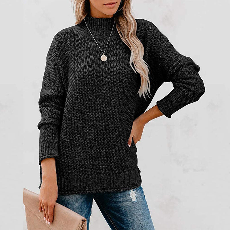 Women's Thick Knit High Collar Sweater with Relaxed Fit