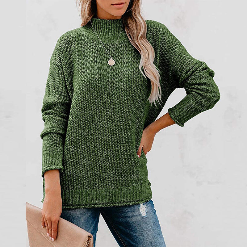 Women's Thick Knit High Collar Sweater with Relaxed Fit