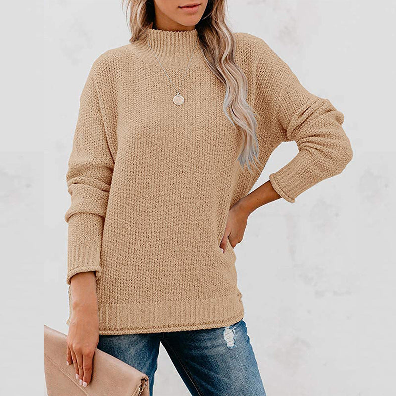 Women's Thick Knit High Collar Sweater with Relaxed Fit