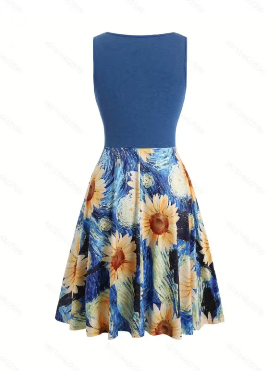 Women's Unique Print V-Neck Wrap Dress with Buckle Detail