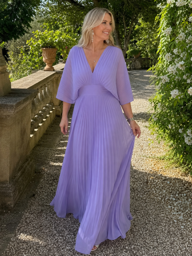 Women's V-Neck Floral Maxi Dress with Defined Waist