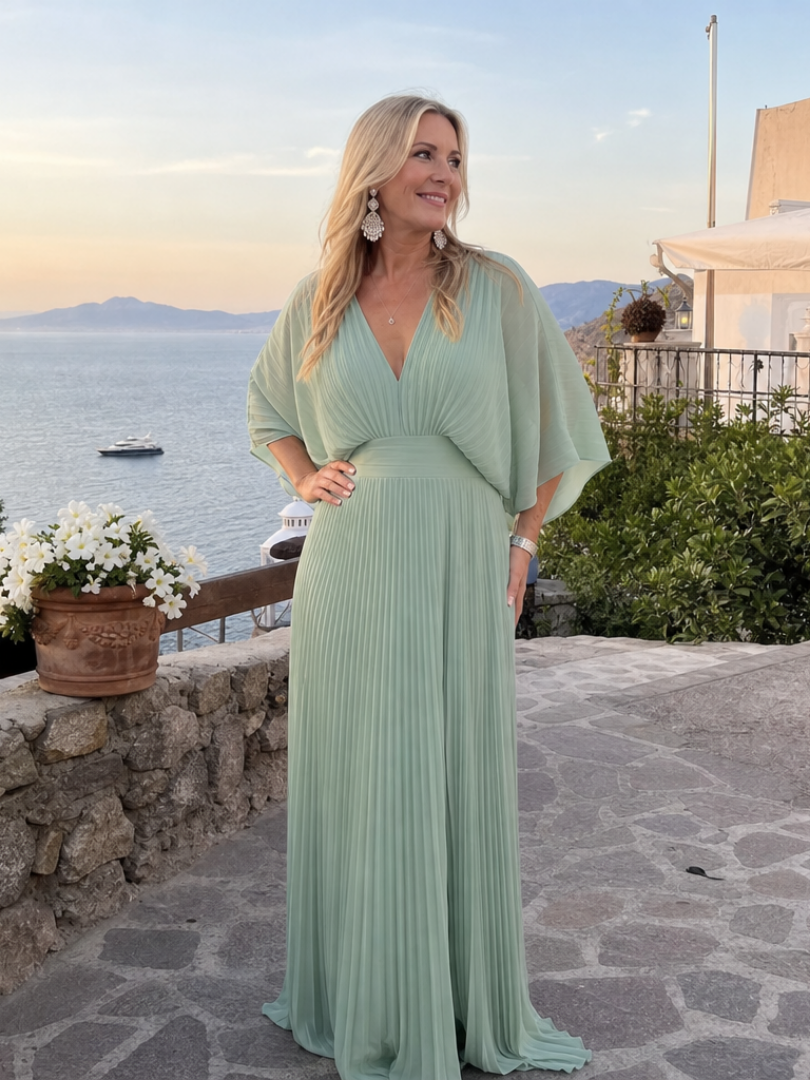 Women's V-Neck Floral Maxi Dress with Defined Waist