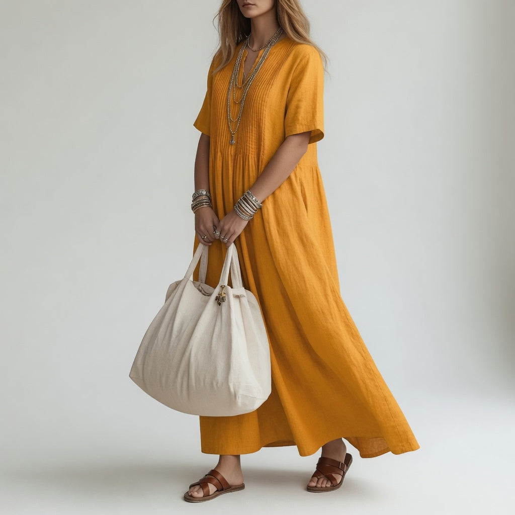 Women's V-Neck Flowing Maxi Summer Dress