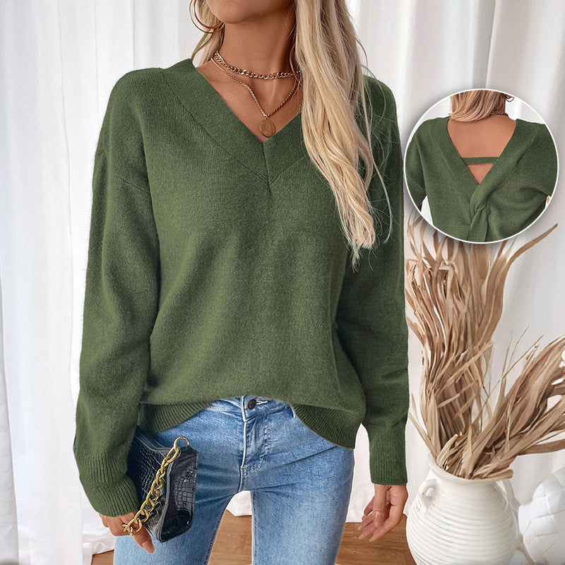 Women's V-Neck Knit Long Sleeve Sweater