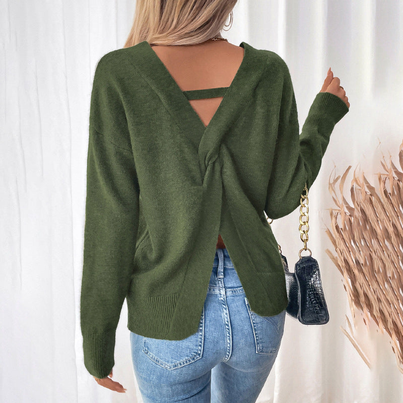 Women's V-Neck Knit Long Sleeve Sweater