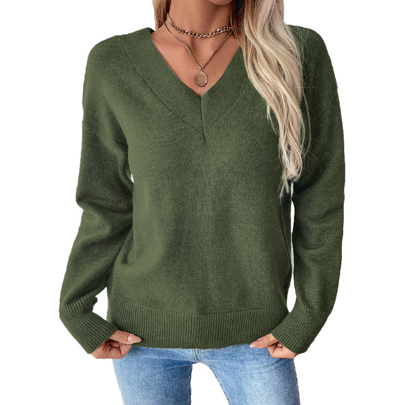 Women's V-Neck Knit Long Sleeve Sweater
