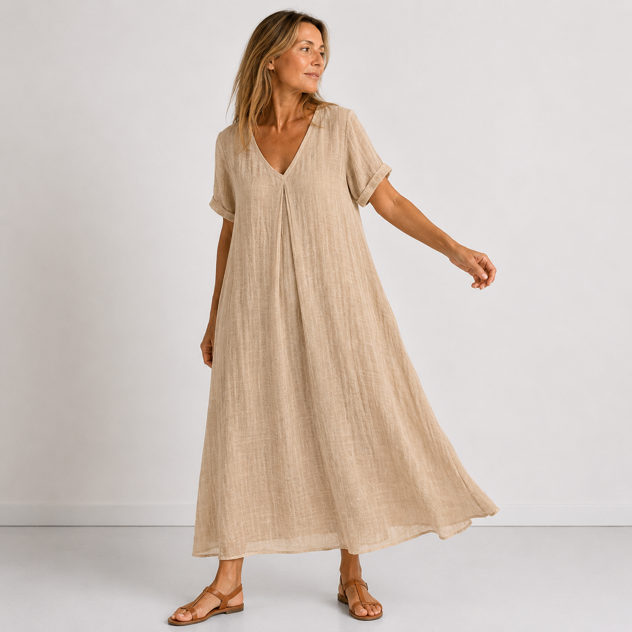 Women's V-Neck Long Maxi Dress with Fluid Cut