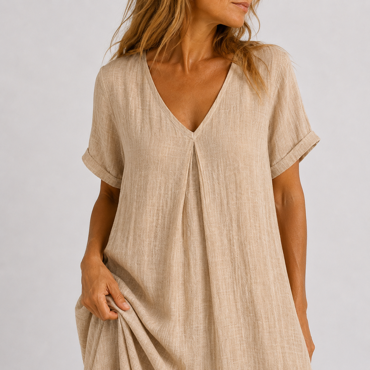 Women's V-Neck Long Maxi Dress with Fluid Cut