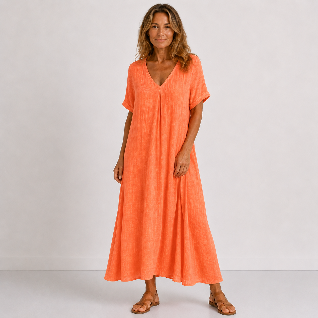 Women's V-Neck Long Maxi Dress with Fluid Cut