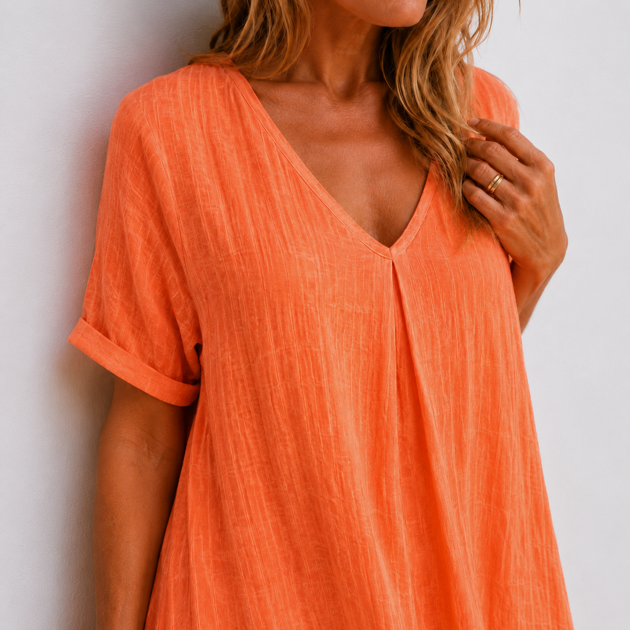 Women's V-Neck Long Maxi Dress with Fluid Cut