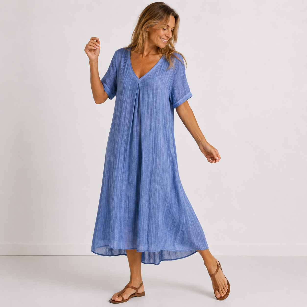 Women's V-Neck Long Maxi Dress with Fluid Cut