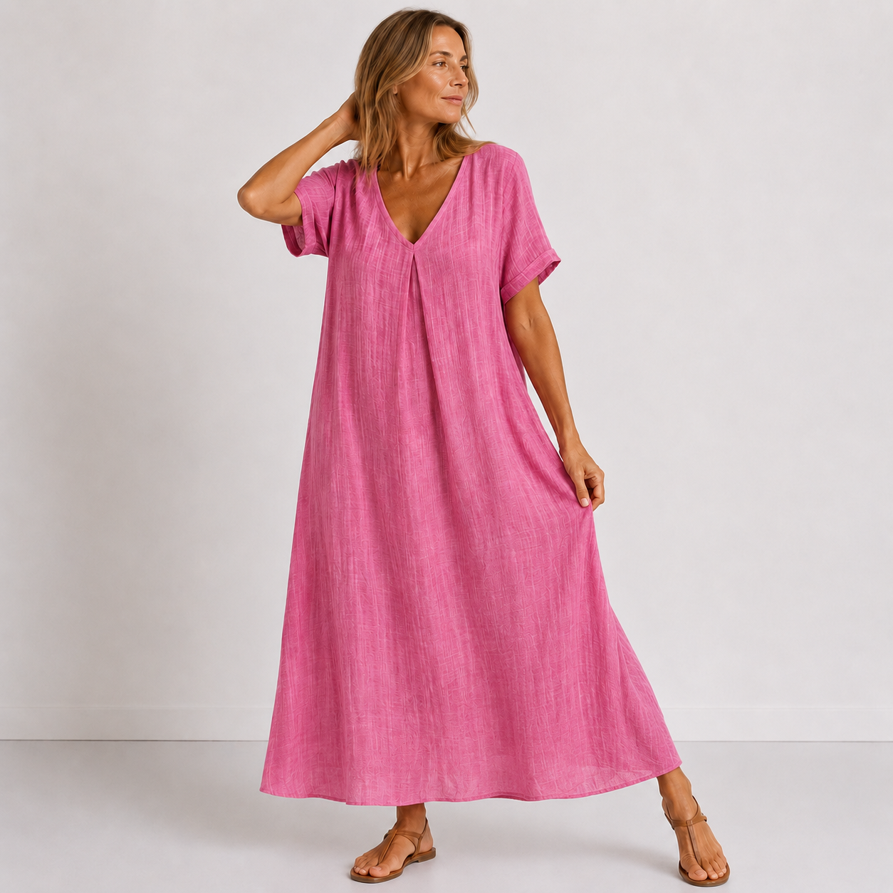 Women's V-Neck Long Maxi Dress with Fluid Cut