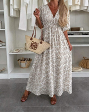 Women's V-Neck Maxi Summer Dress with Stretch Waistband