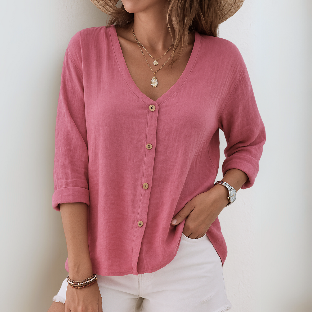 Women's V-Neck Three-Quarter Sleeve Blouse