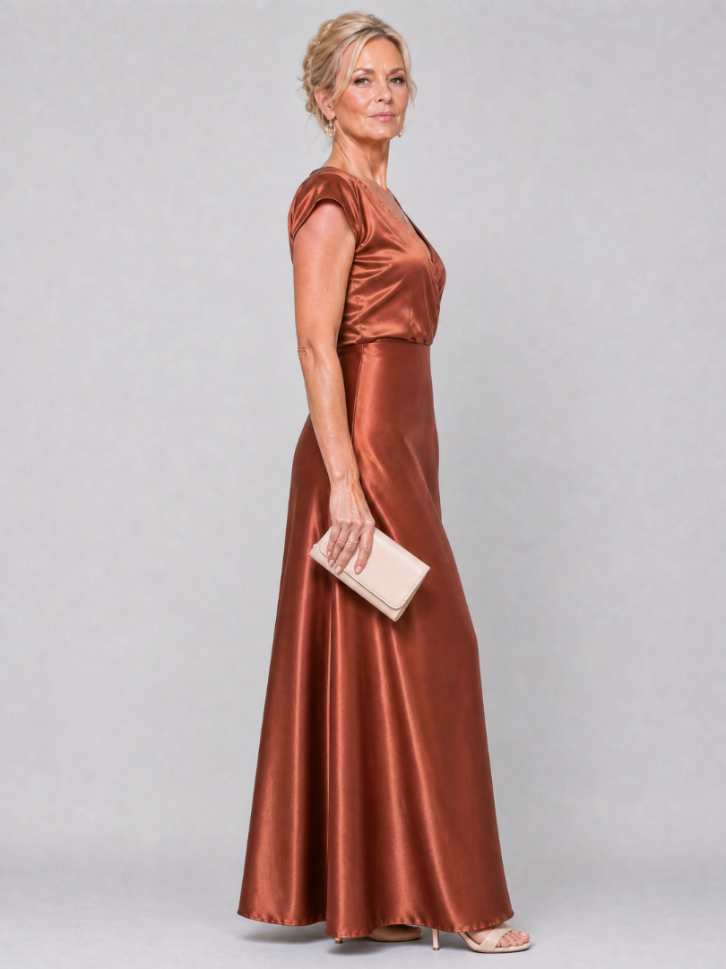 Women's V-Neck Wrap Maxi Dress with Cap Sleeves