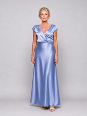 Women's V-Neck Wrap Maxi Dress with Cap Sleeves