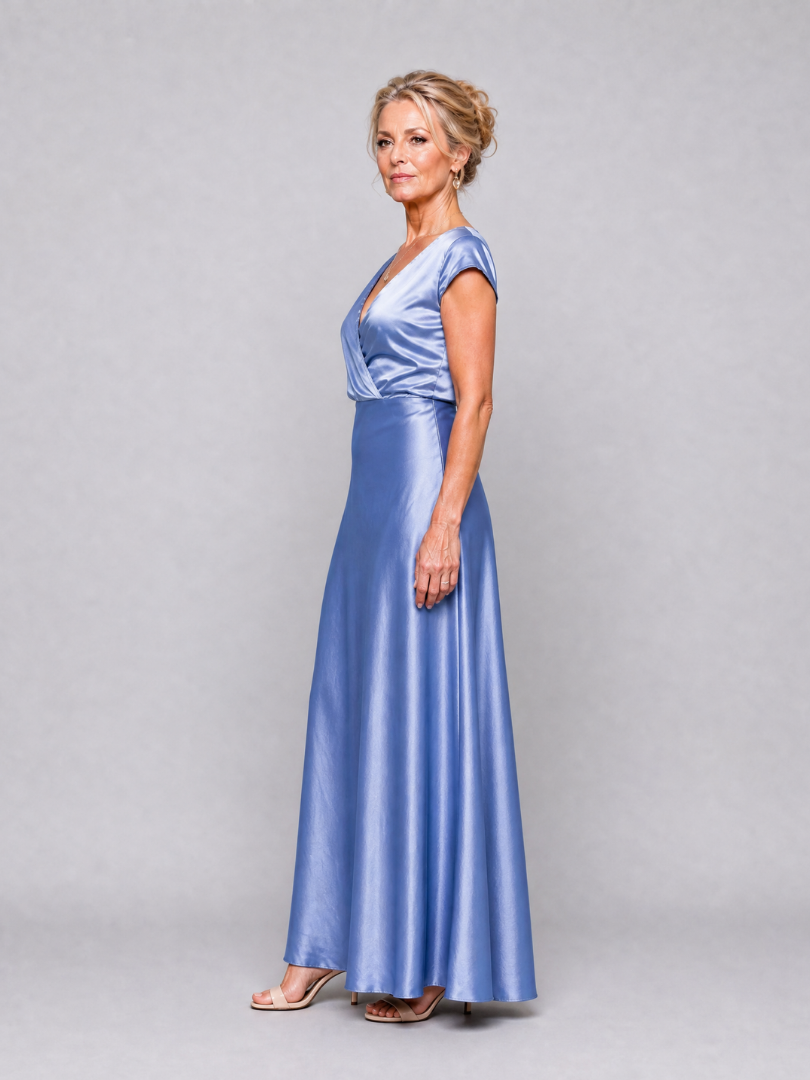 Women's V-Neck Wrap Maxi Dress with Cap Sleeves