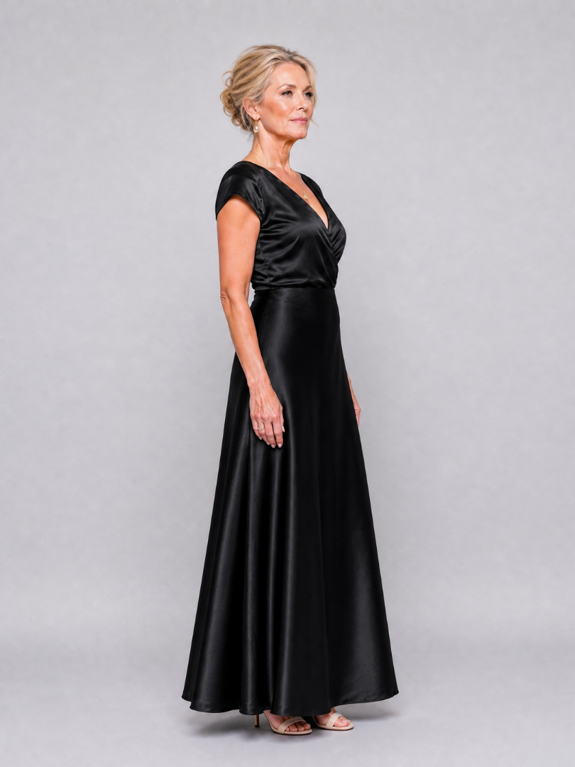 Women's V-Neck Wrap Maxi Dress with Cap Sleeves