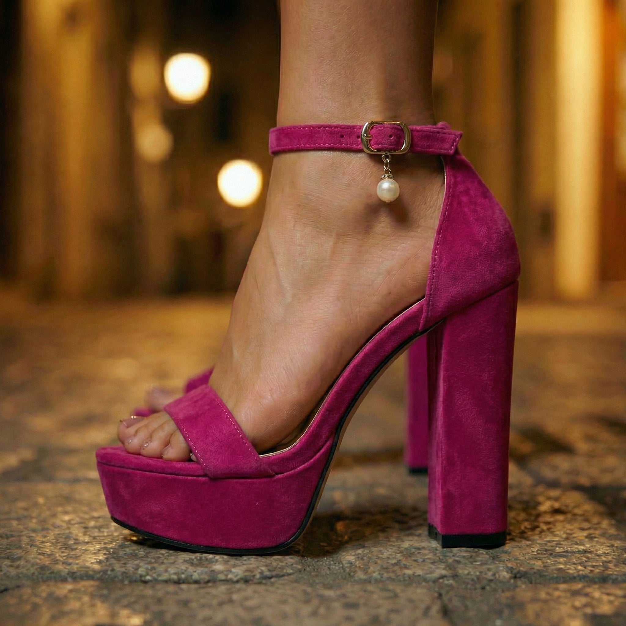 Women's Vegan Leather Block Heel Sandals with Adjustable Ankle Strap