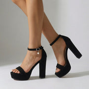 Women's Vegan Leather Block Heel Sandals with Adjustable Ankle Strap