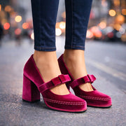 Women's Velvet Mary Jane Pumps with Block Heel